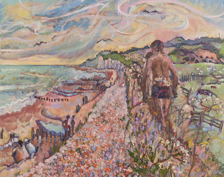 Study of coastline with male figure 100x60cm